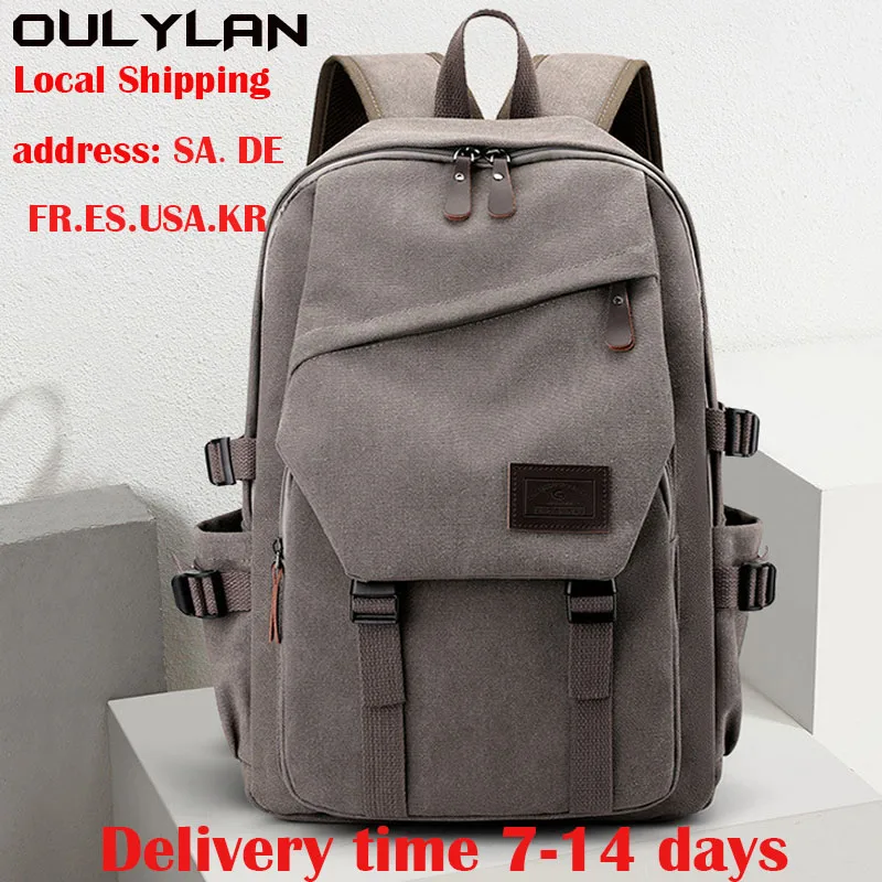 Oulylan Rucksack High15.6 inch Backpacks Student Solid Color School Bag Teenagers Large Capacity Travel Quality Canvas Bookbag