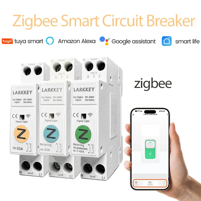 

1P+N Tuya Zigbee Smart Circuit Breaker Voltage Current Protection Relay Switch Voice Control Remote Energy Monitoring Smart Life