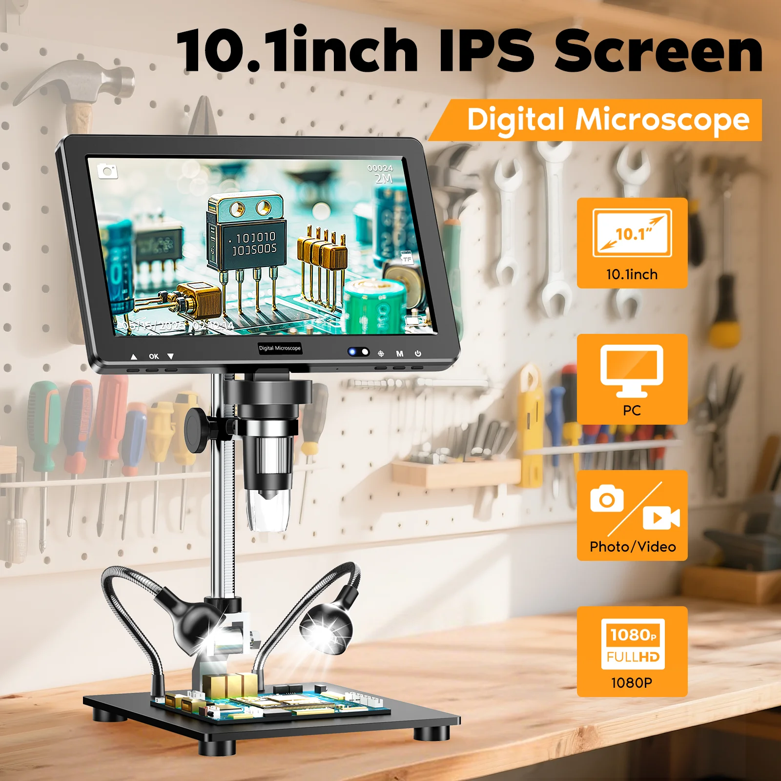 Hayve Microscope numérique LCD 10,1 pouces pour adultes Microscope à souder DM13 pour réparation électronique, pièces de monnaie, bijoux PC vue 32 Go