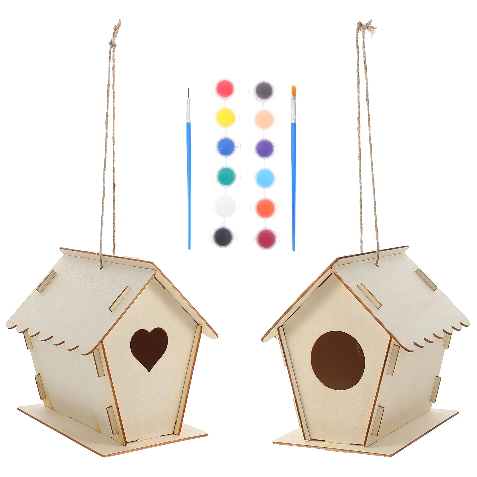2 set di casette per uccelli in legno kit fai da te artigianato in legno non finito per bambini pittura graffiti decorazioni per il giardino di casa ciondolo albero di Natale