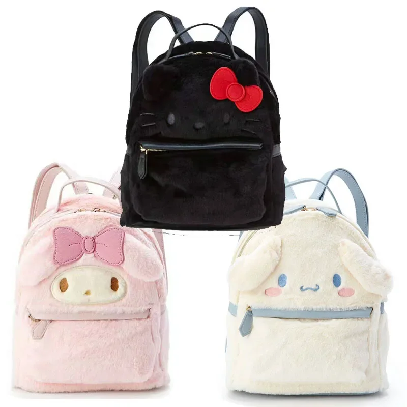 MINISO Anime Kawaii Sanrio Cute Kt Cat My Melody Cinnamoroll Backpack Plush Toy Stuffed Animals Soft Plushie Doll Bag Toys Gifts