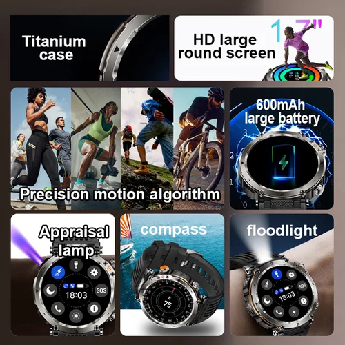 Imagen 2 del producto 2025 nueva moda de lujo 5ATM reloj HT30 GPS brújula reloj inteligente deporte al aire libre hombre AMOLED 366*366 NFC ritmo cardíaco IP68 Smartwatch