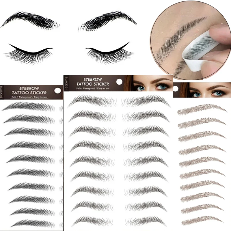 

6D наклейки для татуировок для бровей, водонепроницаемые наклейки для поддельных бровей для ухода за бровями, 10 пар натуральных волос