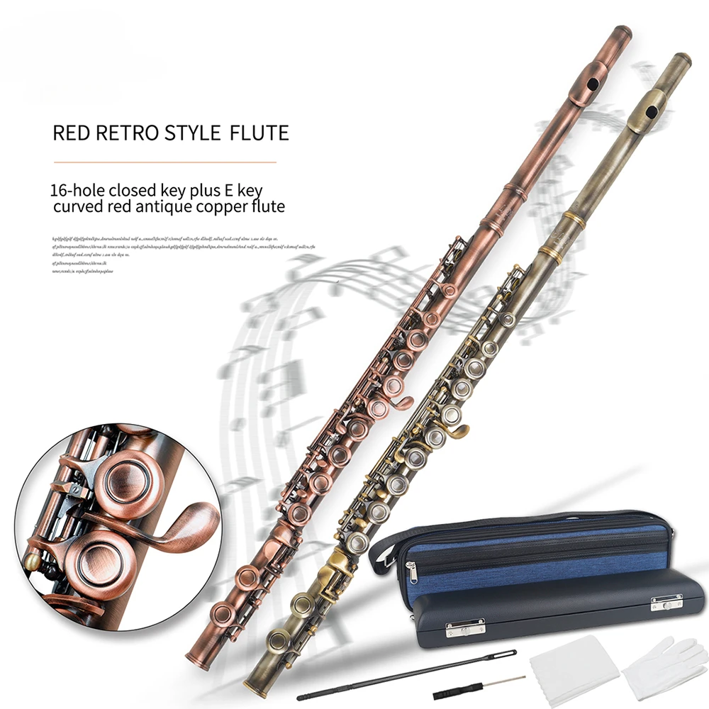 

16 Closed Holes Flute C Key Professional Transverse Flute with Box Cleaning Cloth Stick Gloves Concert Flute Musical Instrument