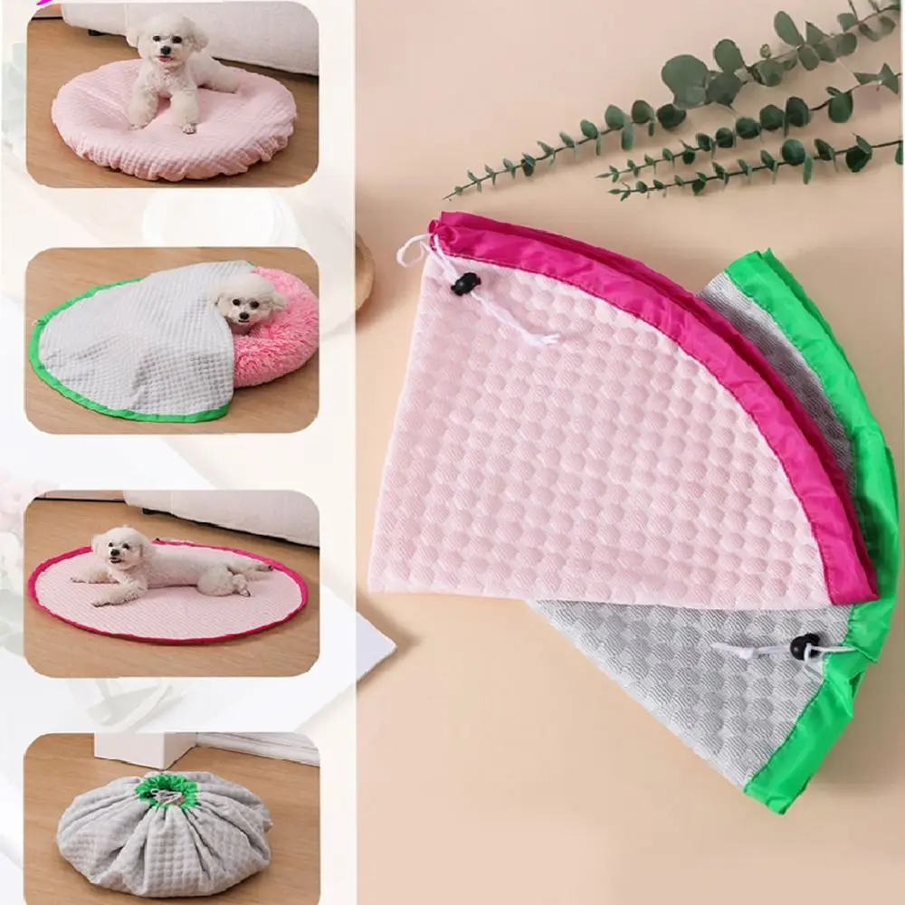 Adjustable Dog Bed Cover Breathable Ice Silk Fabric Drawstring Storage Bag Puppy Quilt Multifunctional Pet Sleeping Cushion Sofa