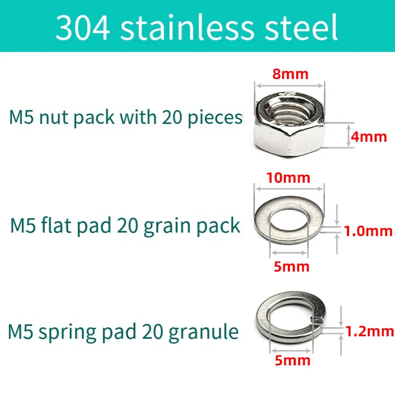 Cross Recessed PM Pan Round Head Screws M4 M5 M6 304 Stainless Steel Phillips Machine Screw  Nut/flat Washer/Spring Washer Set