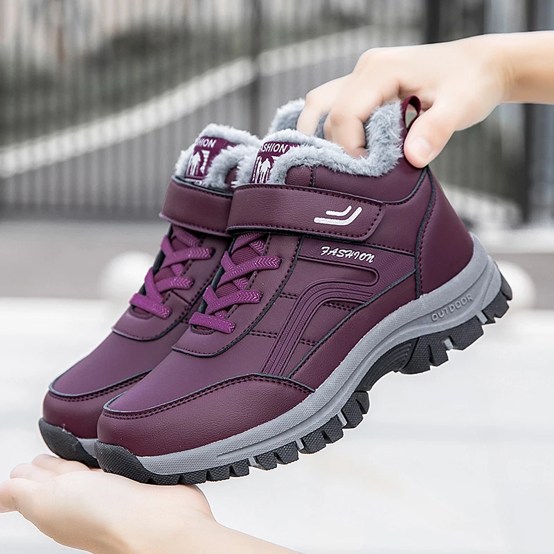 Free Shipping Women Fleece Lined Hiking Boots Hook and Loop Alt Fashion Non Slip Outdoor Warm Winter Boots, Best Seller