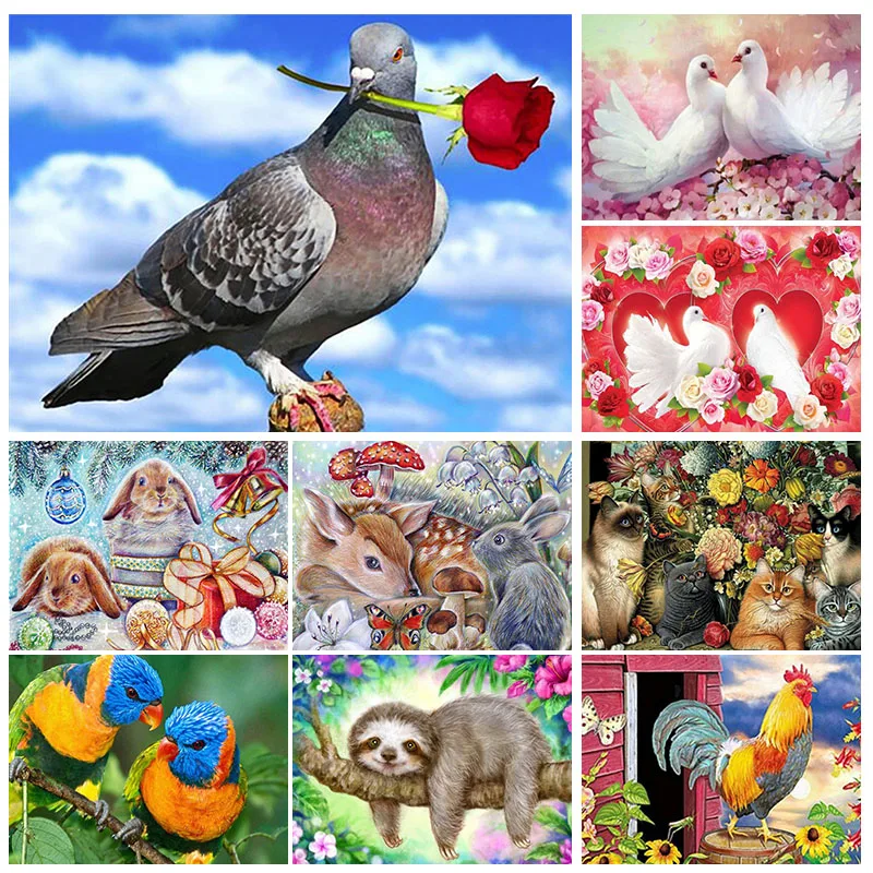 Animals DIY 5D Diamond Painting Kits  Full Drill pigeon cat pictures Diamond Mosaic Rhinestone Embroidery DIY Home Decor Gifts