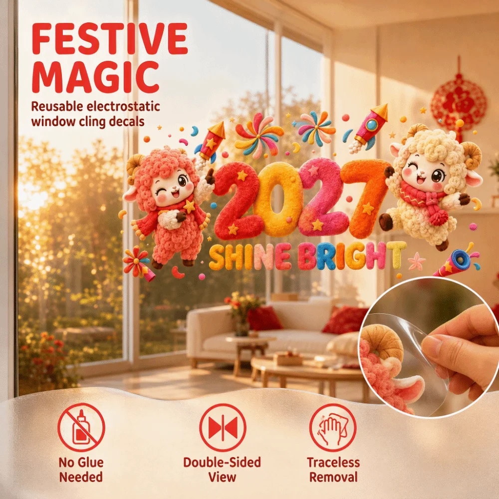 Waterproof 2027 Static Cling Decal DIY Removable Static Goat Year Glass Window Sticker Large Exquisite Two-sided Door Stickers