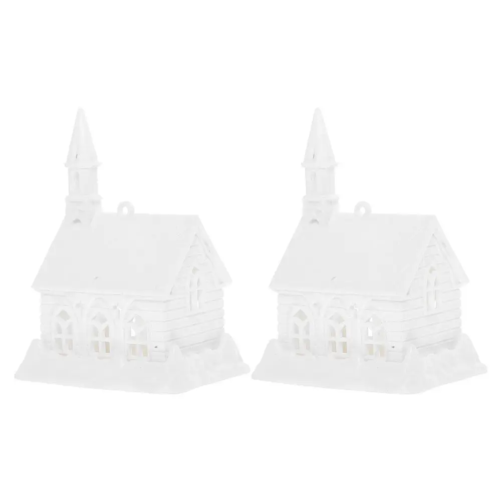 2Pcs Plastic Miniature House Decor Christmas Tree Decorations Unfinished Blank Crafts Kids Holiday Hanging