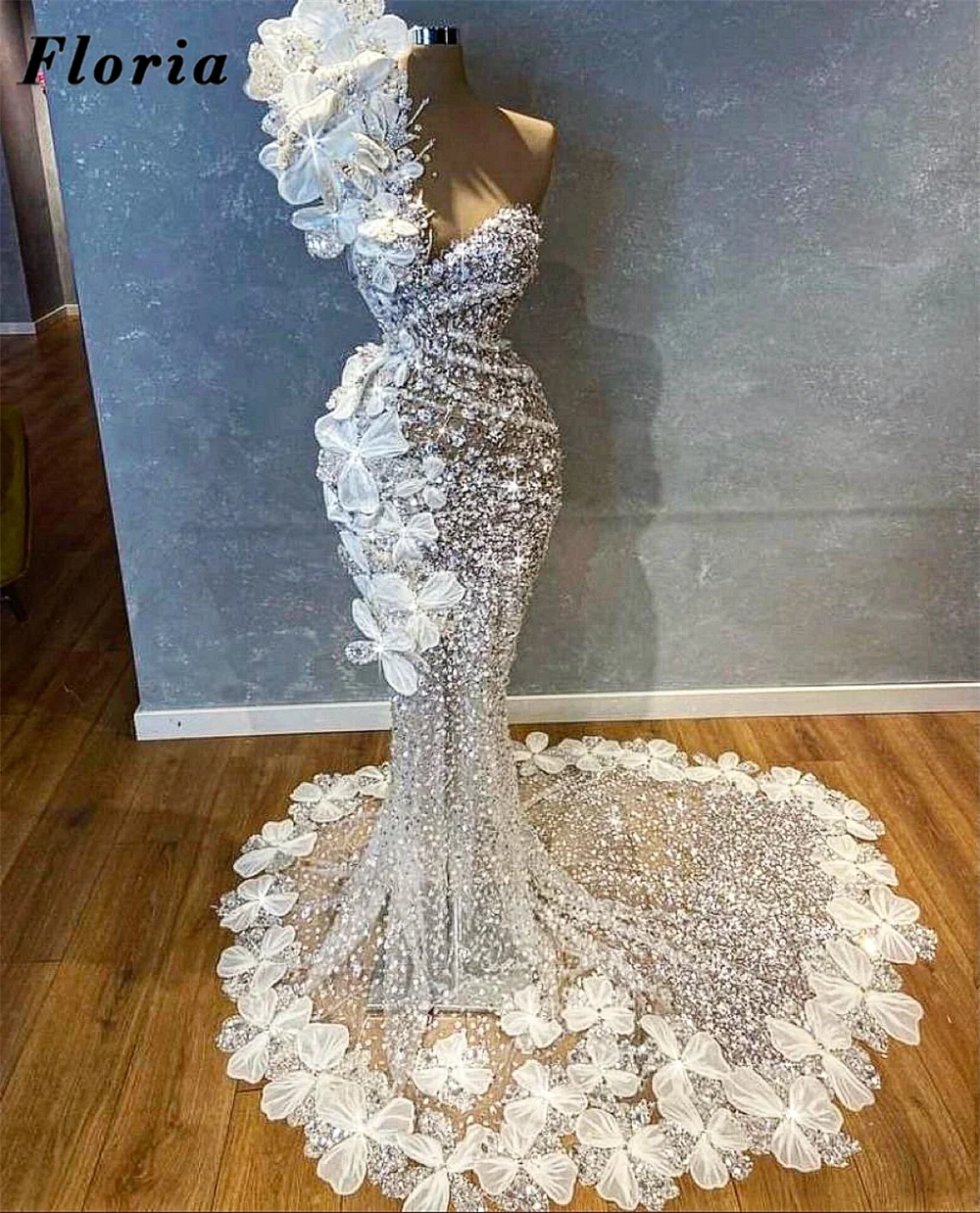 

2026 Роскошные блестящие вечерние платья с 3D цветочным принтом и бисером, блестящие кристаллы, Дубай, Русалка, свадебные платья, халаты для выпускного вечера