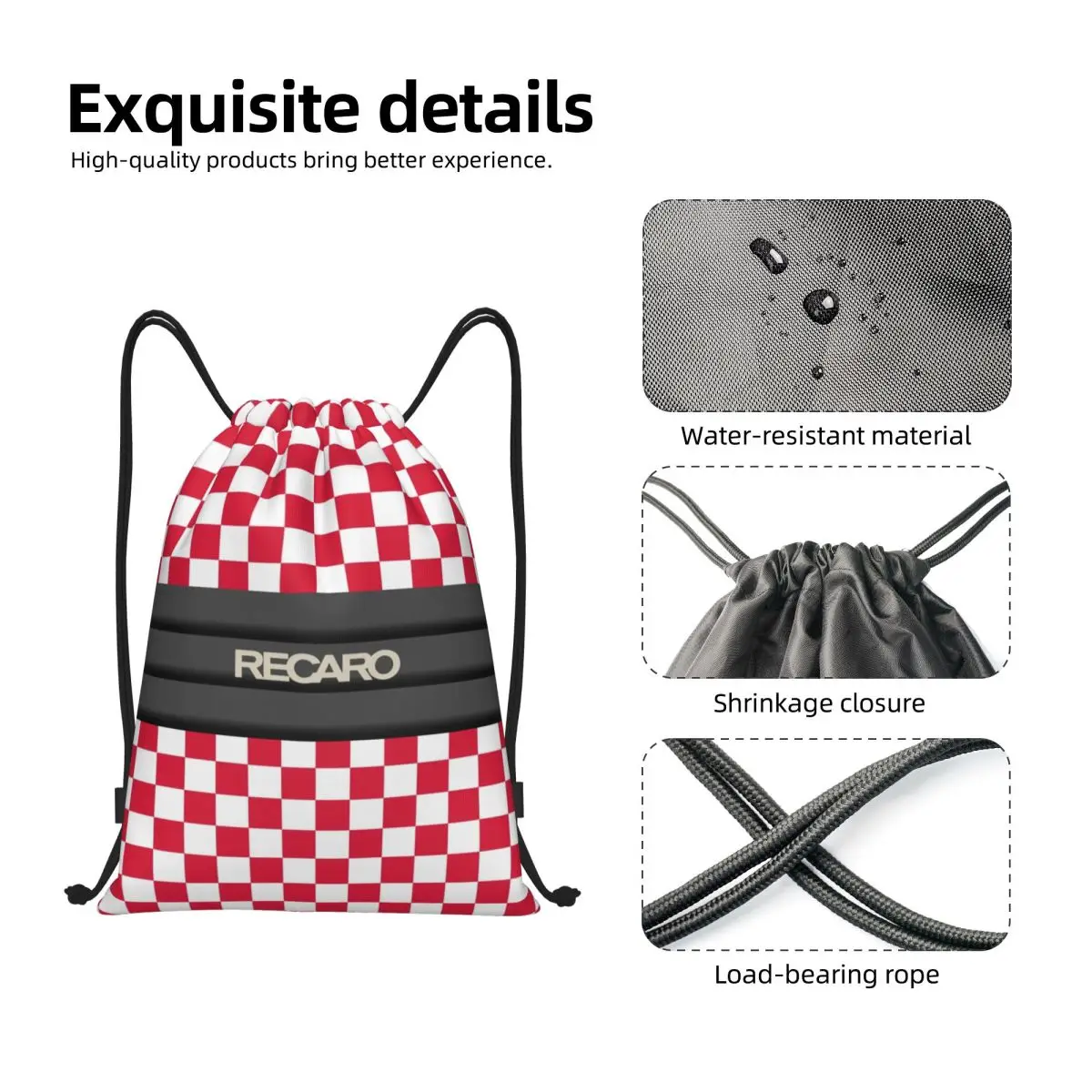 Custom Recaros Logo Drawstring Bags for Training Yoga Backpacks Women Men Sports Gym Sackpack view 3