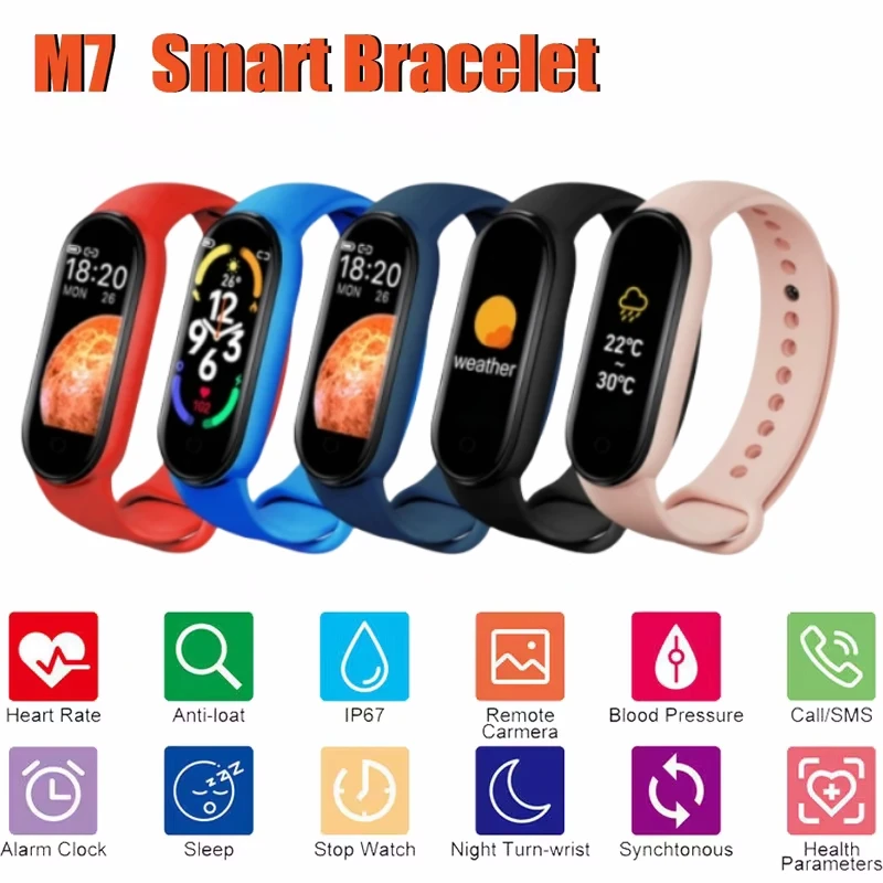 New M7 smart watch SmartBand heart rate smartwatch fitness tracker blood pressure sport bracelet for Mi Band 7 men women