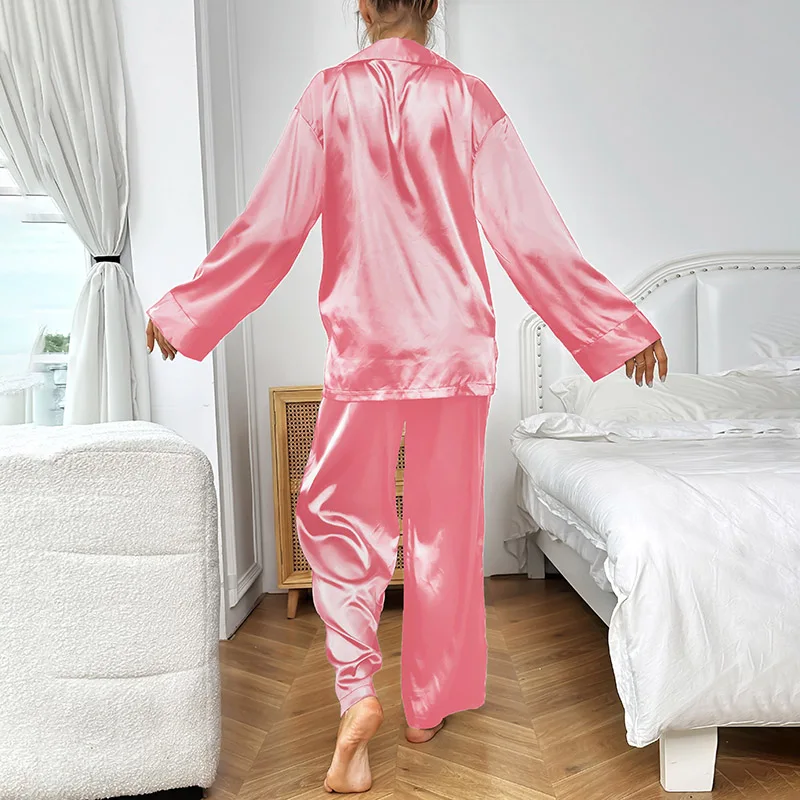 Women's Pajamas Set Satin Home Clothes Pajama Pants Long Sleeve Tops Trousers Sleepwear 2 Pieces Loungewear Pijama Mujer Pj Sets