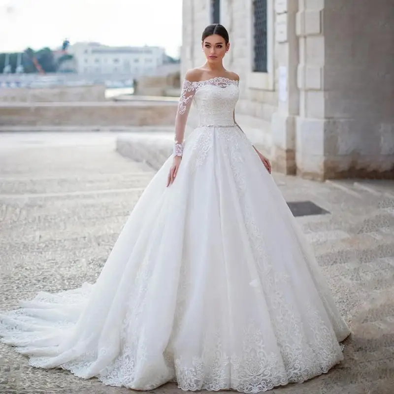 Carol Ball Gown Wedding Dress With Jacket 2024 Long Sleeve With CRYSTAL Belt Appliques Wedding Gown Vestidos De Novia