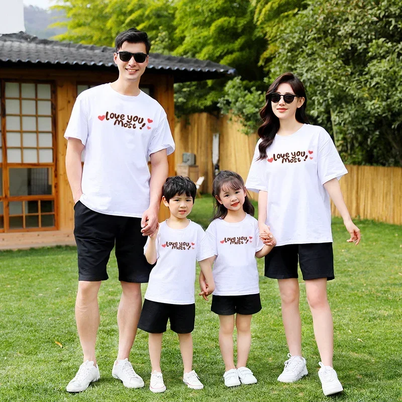 Mother Daughter Clothes Family Matching Outfits Cotton T-shirt Cartoon Printed Tops Parent-child Outfits Summer Boys Girls Tees