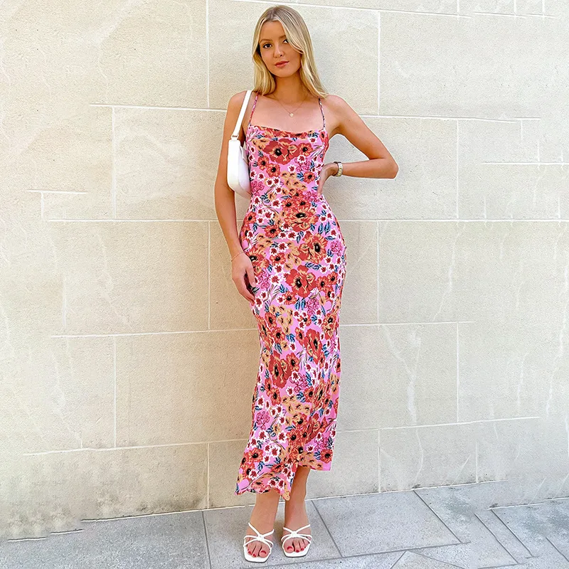 

Autumn New Sweet Style Elegant Slim Fit Suspender Print Dress