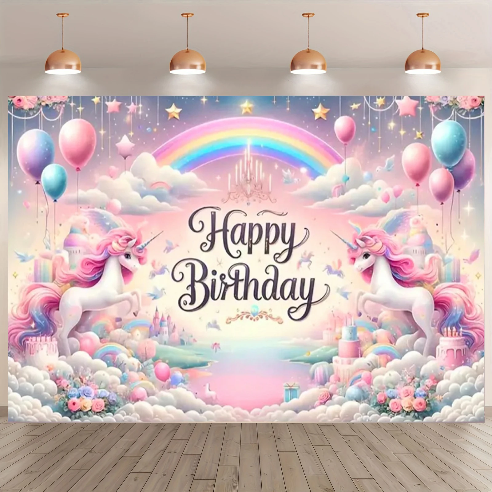 Rosa 3D Einhorn Hintergrund Mädchen Geburtstag Party Kuchen Tischdekoration Lieferungen Banner Baby Taufe Geschenk Fotografie Requisiten – Detail 3