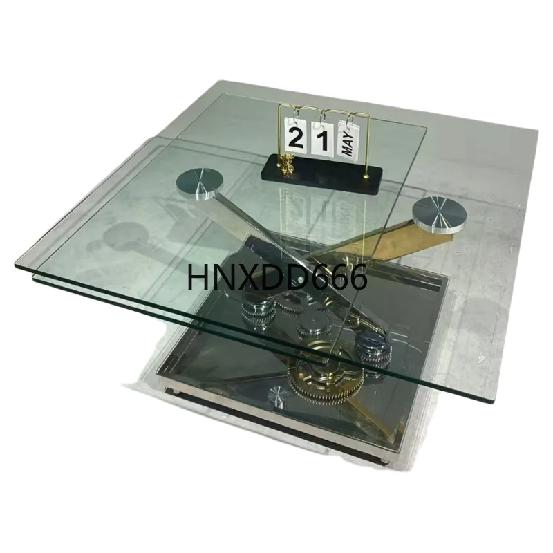 

Gear mechanical square coffee table retractable glass tea table