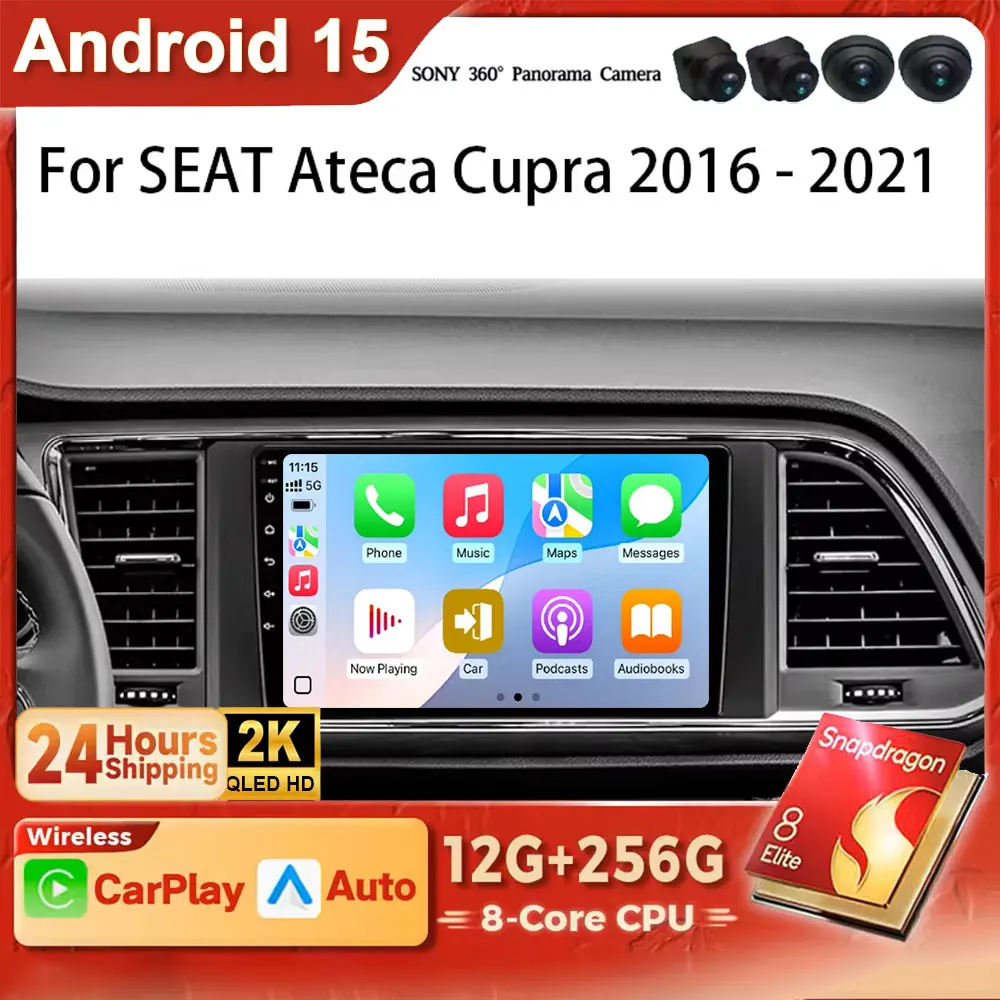 Android 15 2K QLED for SEAT Ateca Cupra 2016 - 2021 Screen 2din Car Radio Multimedia Video Player GPS Carplay Auto 4G RDS DSP BT
