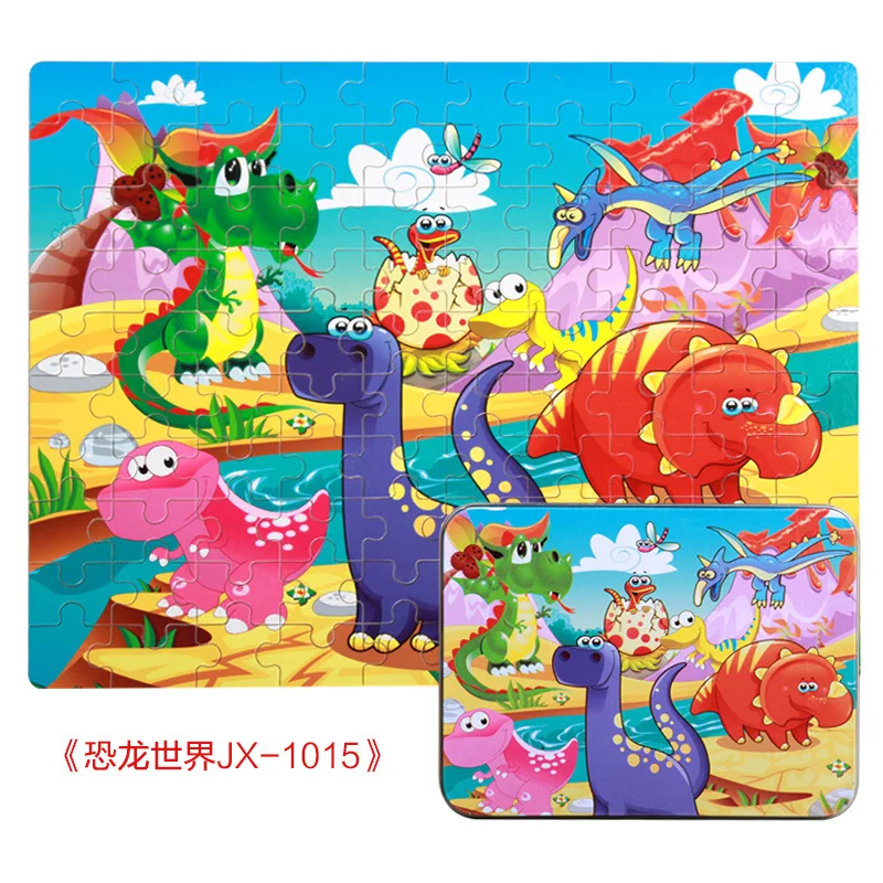 New 100 Pieces of Wooden Jigsaw Puzzle Children's Cartoon Cartoon Flat Puzzle Box Wooden Toy Gift P548