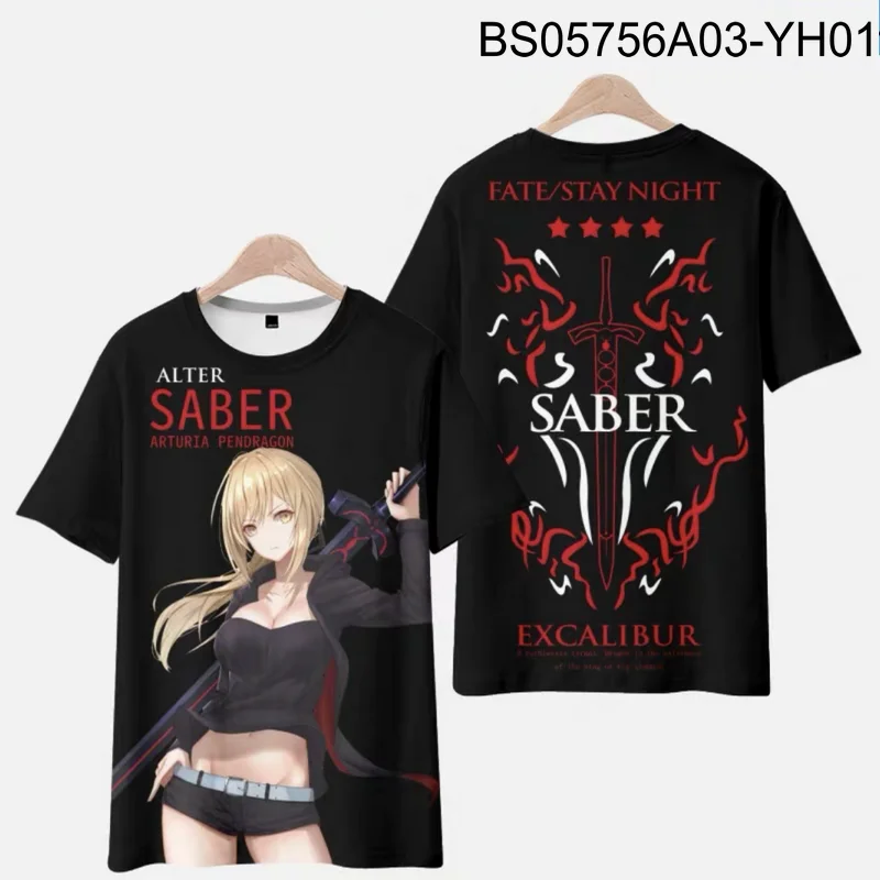 Fate/Grand Order Saber Lily 3D Printing T-shirt Summer Fashion Round Neck Short Sleeve Popular Anime Game Streetwear Plus Size