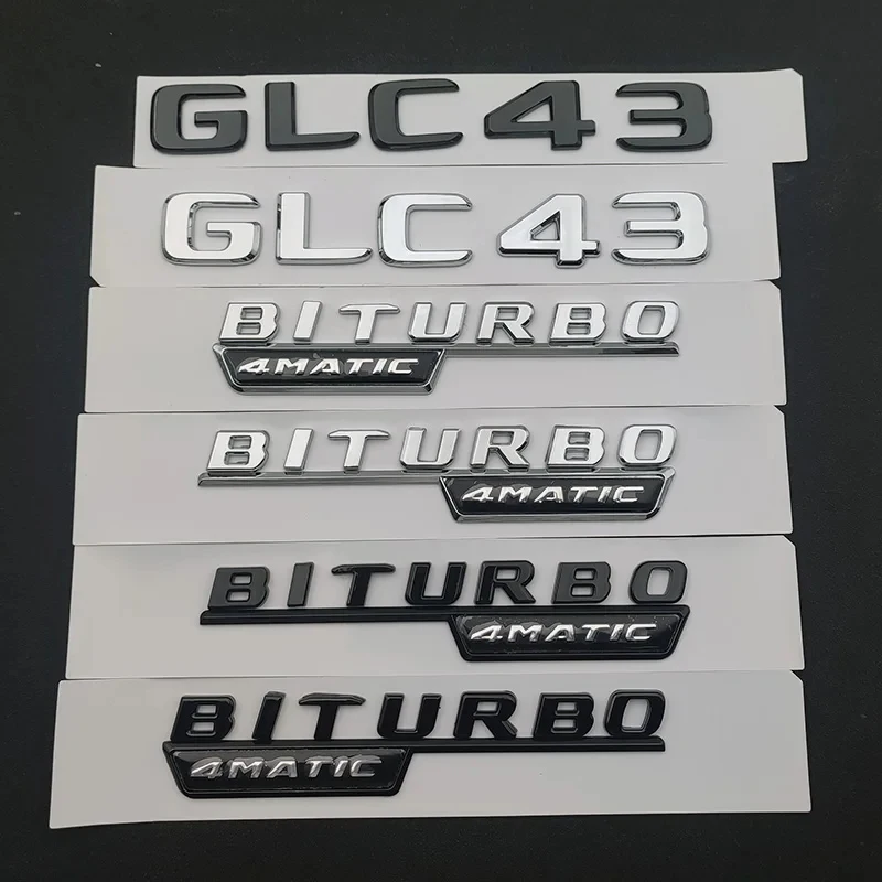 ABS Chrome Black Car Rear Trunk Badge Sticker Logo GLC 43 BITURBO 4MATIC Emblem For Mercedes Benz GLC43 Accessories