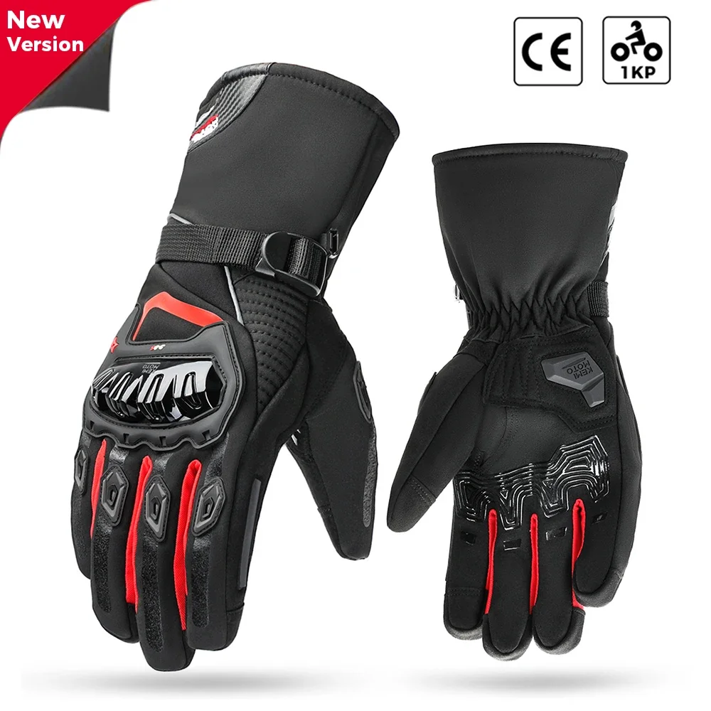KEMiMOTO CE Motorradhandschuhe Winter Schwarz Guantes Moto Invierno Warm Touchscreen Wasserdicht Winddicht Schutzhandschuhe – Detail 8