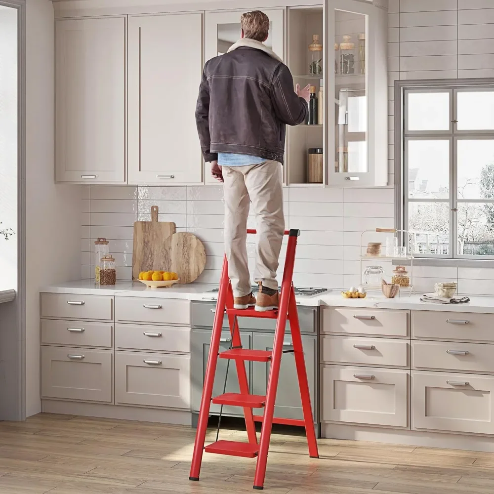 4 Step Ladder, Foldable Step Stools for Adults , Lightweight Sturdy Steel Ladder,Portable Folding Ladder for Home Kitchen Office