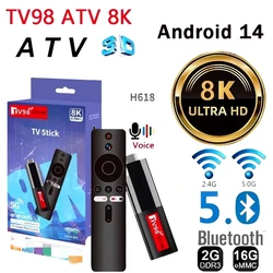 Mini TV Stick TV98 ATV Android 14 H618 2.4G 5G Wifi Support OTA 8K Media Player TV Receiver BT5.0 2GB 16GB Voice Remote TV Box