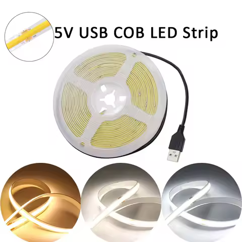 Black USB COB LED Strip Light 5V 320Leds/M 8mm Warm Natural White 3000K/4500K/6500K Flexible Light belt for Bedroom Home Decor