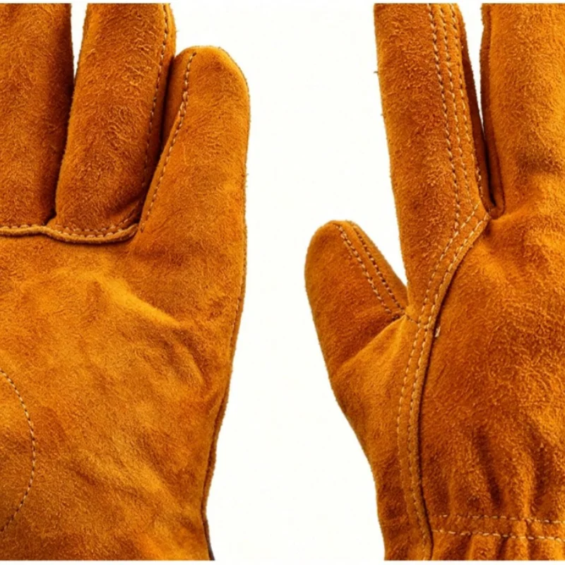 One Pair Yellow Cowhide Work G - Garden Gloves Thorn Proof 评论和价格