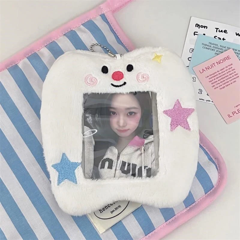 Cute Smiling Teeth Plush Card Holder Idol Photo Display Pendant Portable Photo Storage Card Holder Keychain Bag Pendant