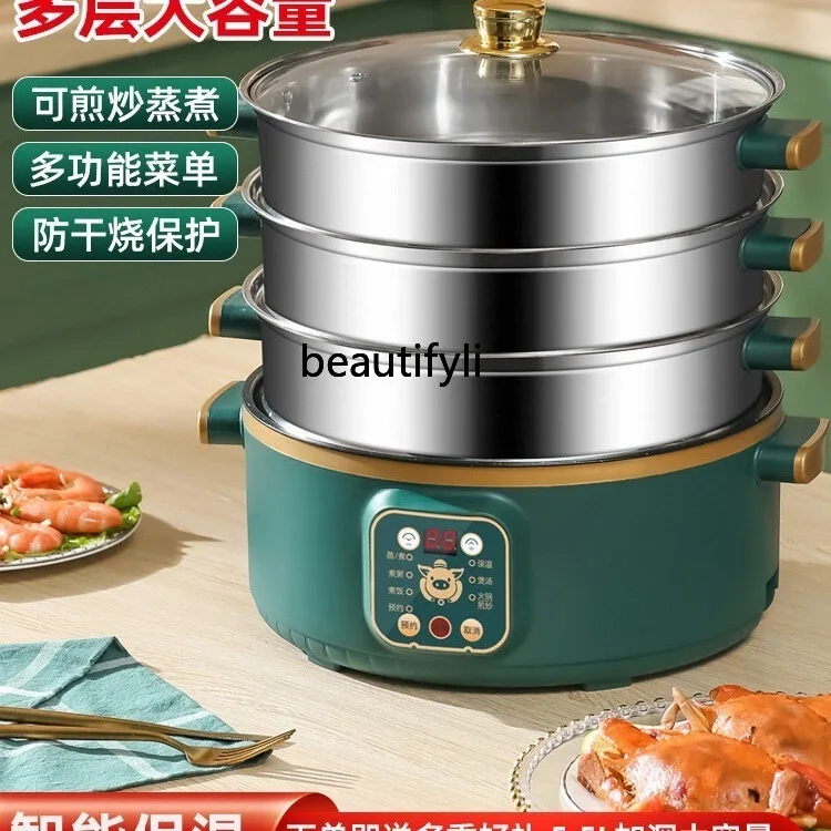 Vaporizador eléctrico multifuncional de tres capas de gran capacidad para el hogar, olla de cocina inteligente para bollos al vapor multicapa