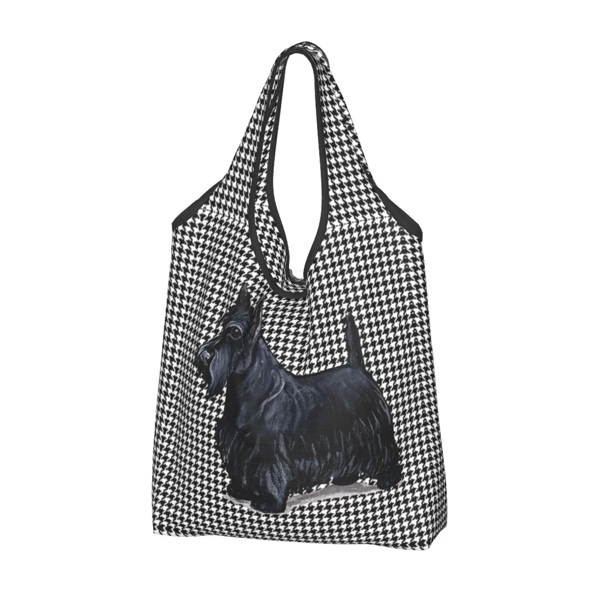 Custom Scottish Terrier Houndstooth Sacos De Compras Para As Mulheres, Grande Capacidade Portátil, Mercearia, Pet, Scottie Dog, Shopper Tote