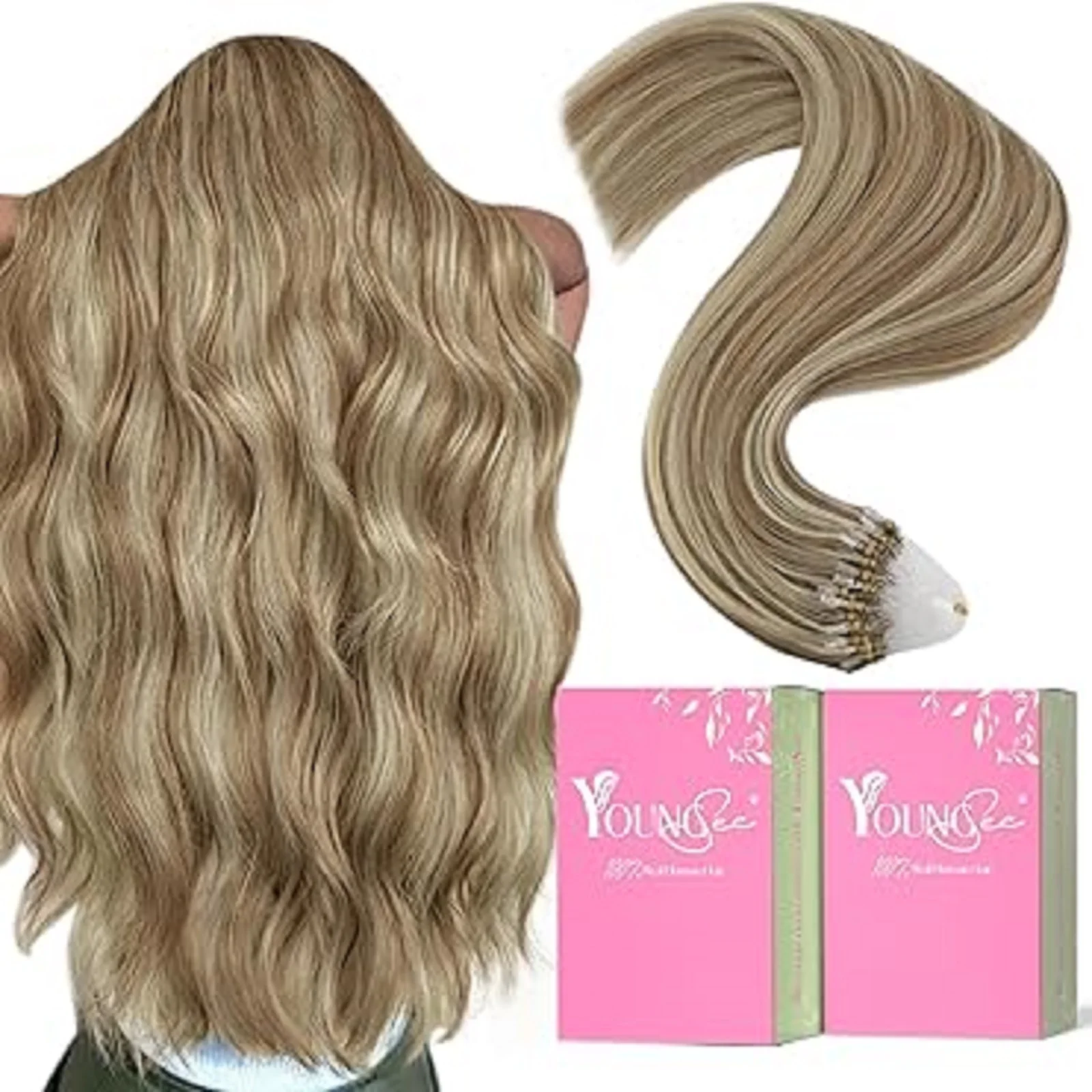 YoungSee Micro Anello Estensioni Dei Capelli Più Liscio Reale Capelli Umani In Evidenziano Colore 50G e 100G Capelli Brasiliani Per Donna 14-24 pollici