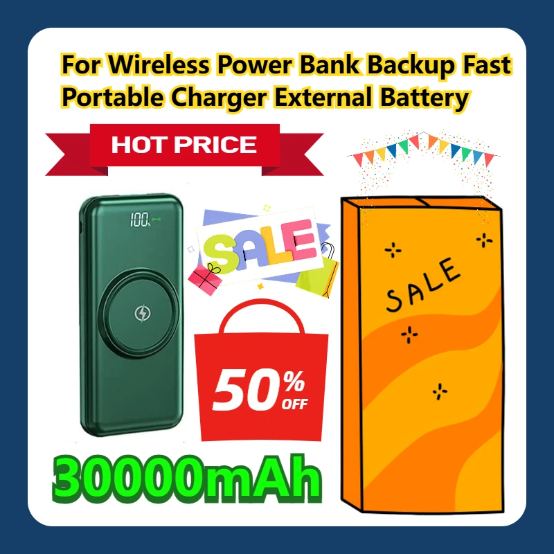 

For Wireless Power Bank Backup Fast Portable Charger External Battery 30000mAh