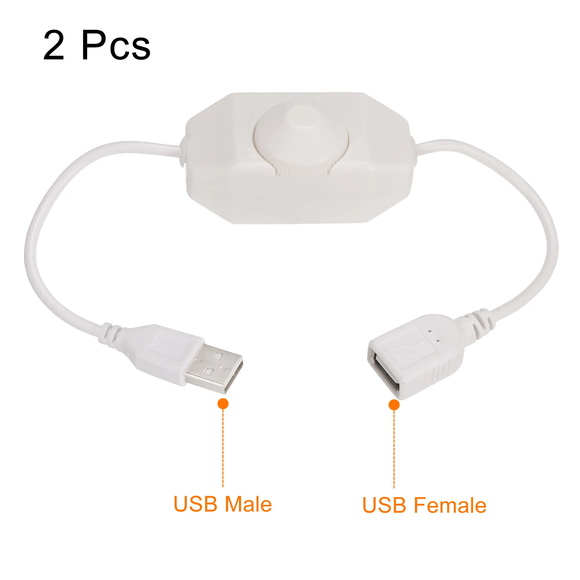 2Pcs LED Strip Dimmer Switch Brightness Adjust Controller 5V DC USB Female to Male Extension Cord with Rotary Switch Controller