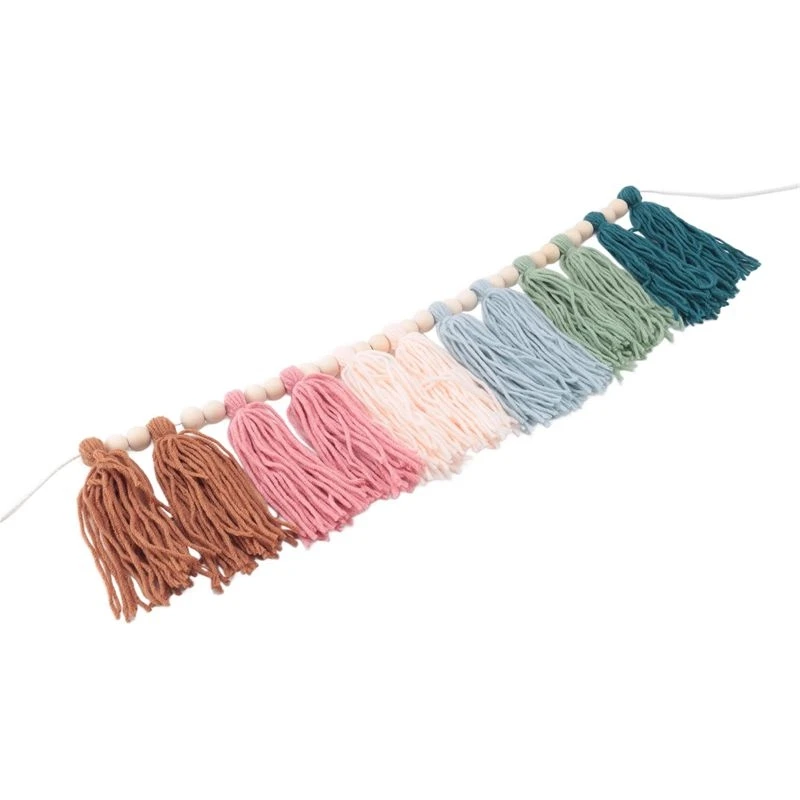 Beauty Boho Tassel Garland With Wood Bead Earth Toned Rainbow Garland For Classroom Nursery Party Kids Bedroom Room Dorm A