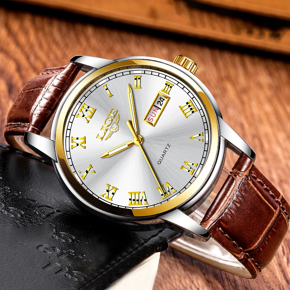 LIGE Watch Business Luxury Men Watches Waterproof Date Watch for Men Leather Man Quartz Wirstwatch Classic Vintage Design Watch