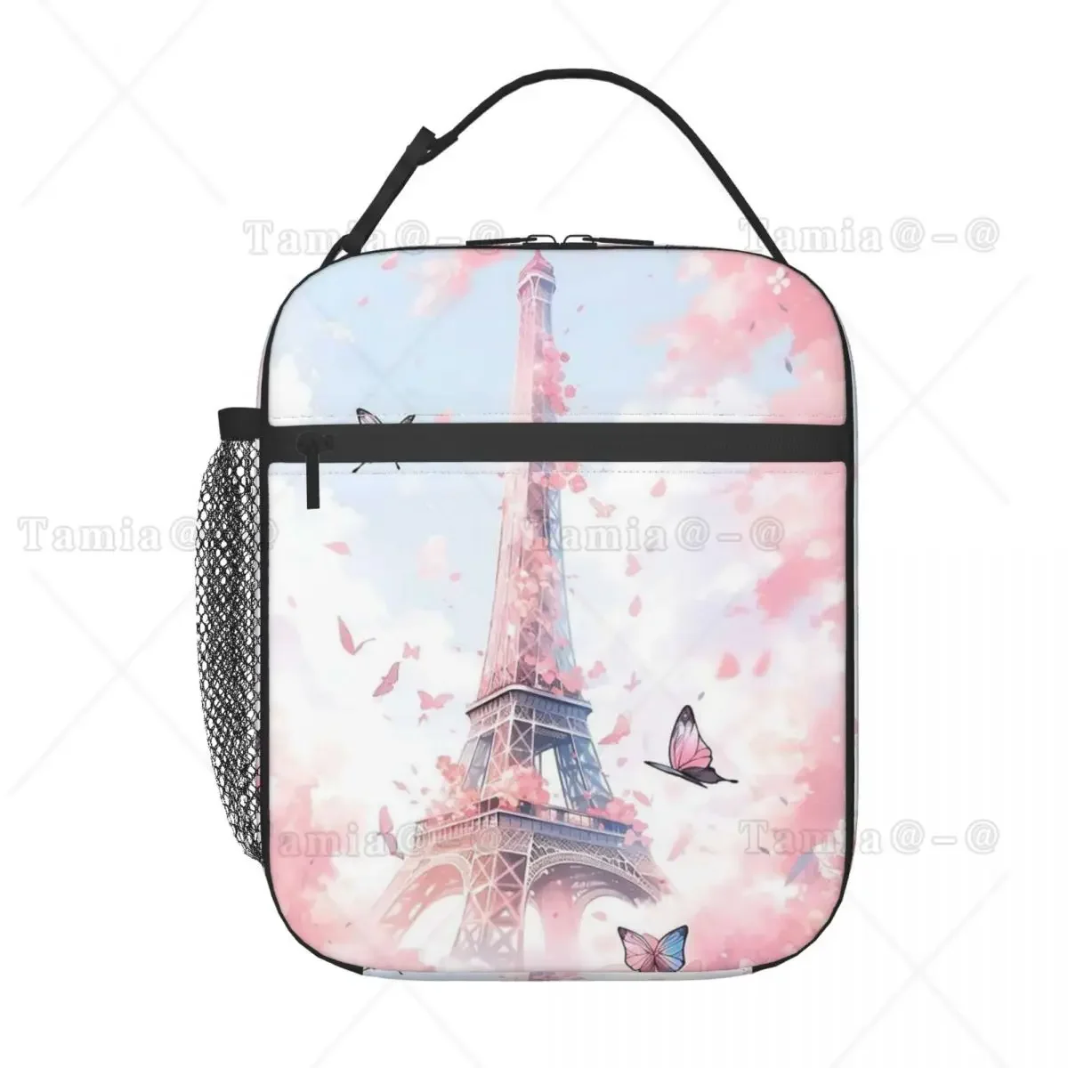 Eiffel Tower And Cherry Blossoms Design Insulated Lunch Bag for Women Children Portable Food Boxes Thermal Lunch Box Tote