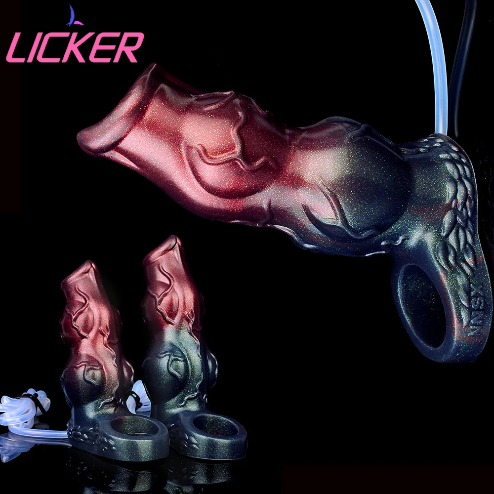 

LICKER Squirting Penis Sleeve Spray Water Dildo Cover Fantasy Dick Sheath Cock Enlargement Sex Toys For Men Delay Ejaculation