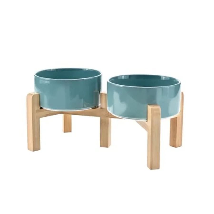 

Elevated Dog Bowls Ceramic 6.1'' Dogs and Cat Food Water Bowls Raised with Non-Slip Bamboo Stand for Medium Sized Breed Microwa
