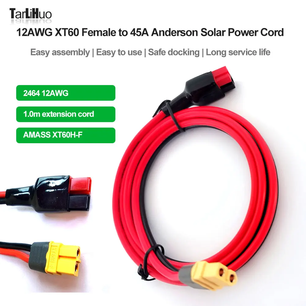 XT60H-F to 45A Anderson Plug Cable / XT60 Female to Anderson Solar Power Cord Adapter Cable 12AWG  1M Tinned Copper Power Cable