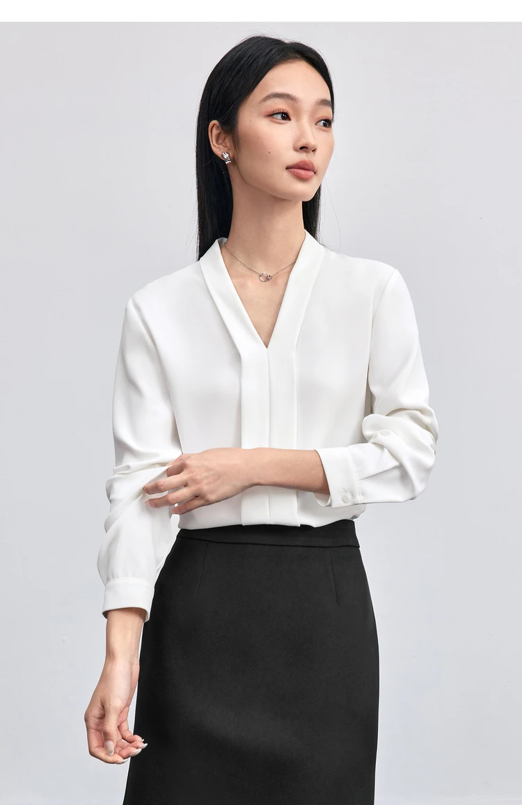 SENTUBILA Elegante Damenbluse 2026 Herbst V-Ausschnitt Langarm-Oberteil Chiffon-Hemden & Blusen Damenbekleidung 153CB8811X – Detail 17