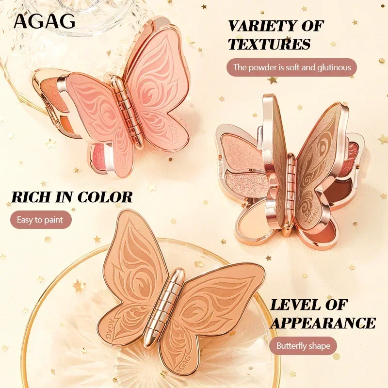 AGAG Butterfly co-04 6-Color Eyeshadow Palette Waterproof Non-Smudging Long-Lasting Powder Makeup for Eyes