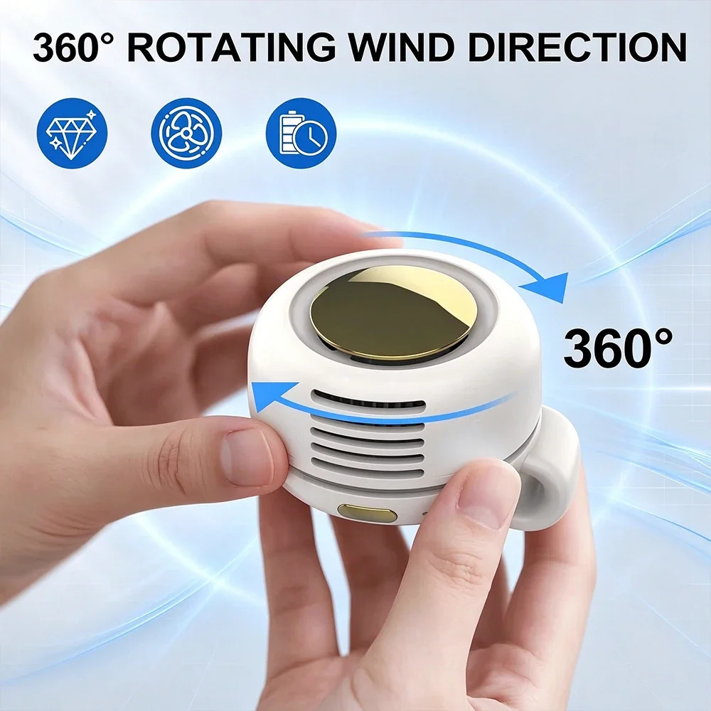 360° Degree Rotating Wearable Waist Clip Fan USB Charging Mini Portable Buckle Fan Handsfree Cooling Fan for Camping Workout