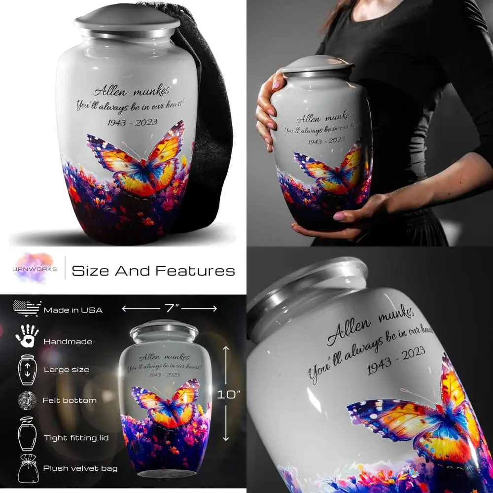 

Customized Adult Memorial Urn for Human Ashes - Gray Tribute with Personal Name and Dates, Funeral Keepsake