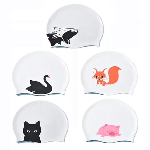 Silicone Swimming Cap Cute Animal Print Cartoon Swim Pool Water Sports Waterproof Caps for Men Women Boys Girls Adults Children