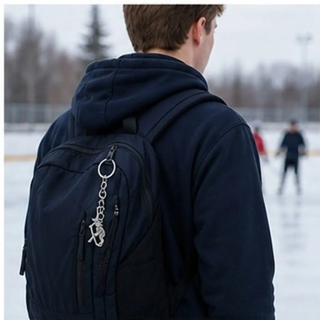 Hockey Player Sports Keychain Metal Key Ring Pendant Hanging Decor Bag Backpack Purse Essential Gift for Hockey Fans